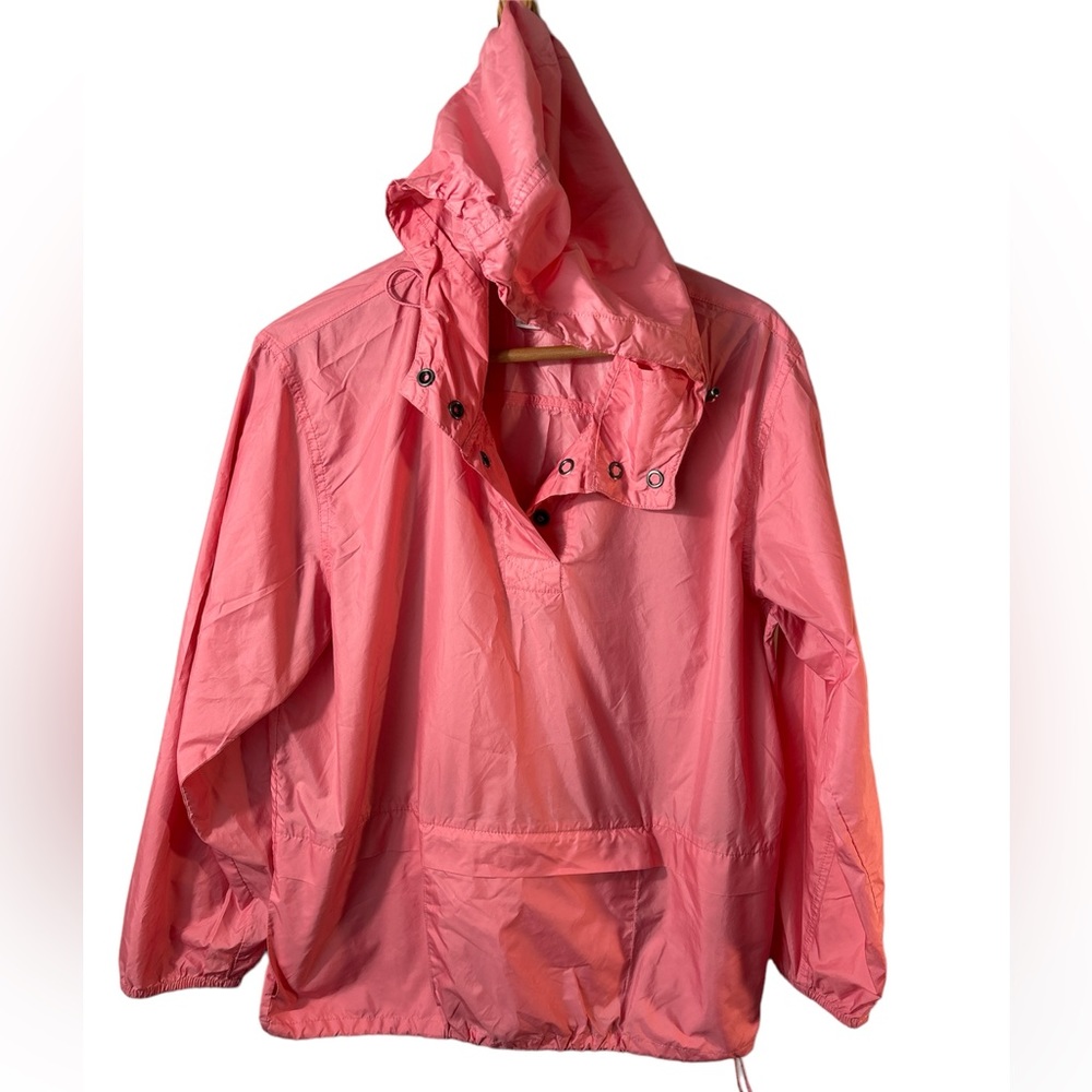 J Crew packable anorak front packet & hood medium pink. travel weather preppy